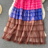 Women  Irregular Gradient Cascading Ruffles Puffy Mesh Skirt