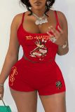 Women Sexy Printed Suspender Top and Shorts Two-piece Set
