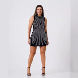Women Sexy Beaded Sleeveless Bodycon Stretch Dress