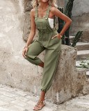 Women Pocket Cargo Elastic Lace-Up Wide Leg Overalls