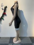 Women Sexy Beaded Sleeveless Bodycon Stretch Dress