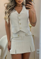Women Striped Sleeveless Vest And Skirt Two-piece Set Women Striped Sleeveless Vest And Skirt Two-piece Set