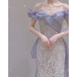Women Off Shoulder Sequin Party Mermaid Evening Dress（Processing time need 3-6 days）