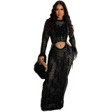 Women knitting hollow fringed beach skirt