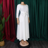 Women's Fall Winter Fashion Chic Solid long sleeve Belted African Plus Size Maxi Dress
