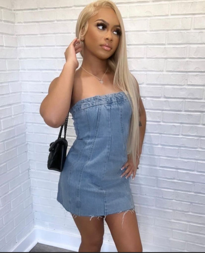 Spring Summer Sexy Strapless Denim Dress