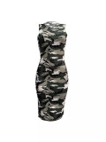 Women camouflage print sleeveless dress