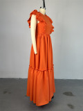 Women Summer Chic Ruffle Short Sleeve Round Neck Maxi Dress