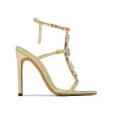 Women Gold Rhinestone Gemstone Rhinestone Stiletto Heel Open Toe Sandals