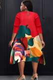 Women Round Neck Casual Contrast Print Dress