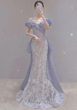 Women Off Shoulder Sequin Party Mermaid Evening Dress（Processing time need 3-6 days）