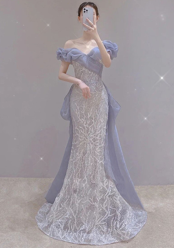 Women Off Shoulder Sequin Party Mermaid Evening Dress(Processing time need 3-6 days)