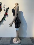 Women Sexy Beaded Halter Neck Bodycon Stretch Dress
