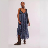 Women bohemian v-neck printed floral sexy dress