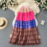 Women  Irregular Gradient Cascading Ruffles Puffy Mesh Skirt