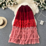 Women  Irregular Gradient Cascading Ruffles Puffy Mesh Skirt