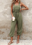 Women Pocket Cargo Elastic Lace-Up Wide Leg Overalls