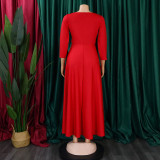 Women's Fall Winter Fashion Chic Solid long sleeve Belted African Plus Size Maxi Dress