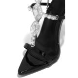 Women Gold Rhinestone Gemstone Rhinestone Stiletto Heel Open Toe Sandals