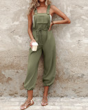 Women Pocket Cargo Elastic Lace-Up Wide Leg Overalls