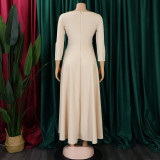 Women's Fall Winter Fashion Chic Solid long sleeve Belted African Plus Size Maxi Dress