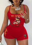 Women Sexy Printed Suspender Top and Shorts Two-piece Set