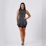 Women Sexy Beaded Sleeveless Bodycon Stretch Dress