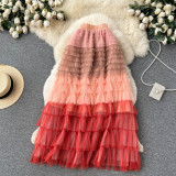 Women  Irregular Gradient Cascading Ruffles Puffy Mesh Skirt