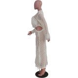 Women knitting hollow fringed beach skirt