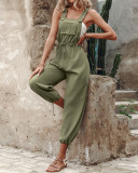 Women Pocket Cargo Elastic Lace-Up Wide Leg Overalls