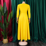 Women's Fall Winter Fashion Chic Solid long sleeve Belted African Plus Size Maxi Dress
