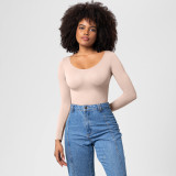 One-Piece Tummy Control Butt Lift Shaping Bodysuit Women Tight Fitting Long Sleeve Basic Body Shapewear