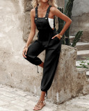 Women Pocket Cargo Elastic Lace-Up Wide Leg Overalls