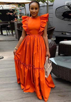 Women Summer Chic Ruffle Short Sleeve Round Neck Maxi Dress Women Summer Chic Ruffle Short Sleeve Round Neck Maxi Dress