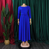 Women's Fall Winter Fashion Chic Solid long sleeve Belted African Plus Size Maxi Dress