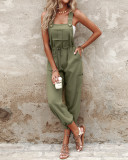 Women Pocket Cargo Elastic Lace-Up Wide Leg Overalls