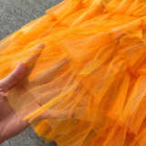 Women  Irregular Gradient Cascading Ruffles Puffy Mesh Skirt