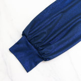 Women Chic Pleated Puff Sleeve Slit Mermaid Dress