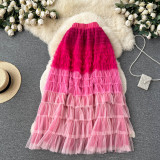Women  Irregular Gradient Cascading Ruffles Puffy Mesh Skirt