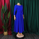 Women's Fall Winter Fashion Chic Solid long sleeve Belted African Plus Size Maxi Dress