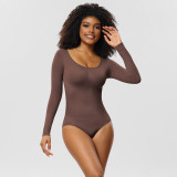 One-Piece Tummy Control Butt Lift Shaping Bodysuit Women Tight Fitting Long Sleeve Basic Body Shapewear