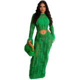 Women knitting hollow fringed beach skirt