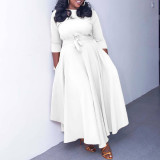 Women's Fall Winter Fashion Chic Solid long sleeve Belted African Plus Size Maxi Dress