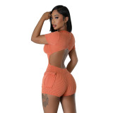 Women's Casual Solid Color Short Sleeve Slim Jumpsuit