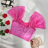 Sexy Solid Slim Short Sleeve Corset Crop Top