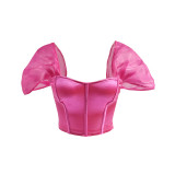 Sexy Solid Slim Short Sleeve Corset Crop Top