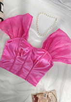 Sexy Solid Slim Short Sleeve Corset Crop Top