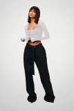 Women's Long Sleeve Solid Color Square Neck Sexy Mesh Top