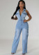 Halter Slim-Waisted Straight-Leg Loose Stretch-Denim Jumpsuit