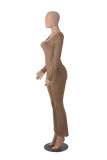 Women's Long Sleeve Square Neck High Stretch Slim Tight Fitting Jumpsuit